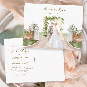 Postal Boda acuarela arte de pareja de arco