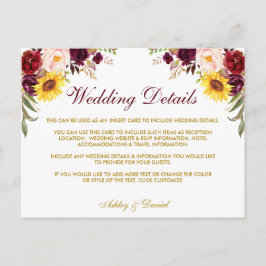 Postal Boda acuarela Floral Gold Detalles Insertar tarjet
