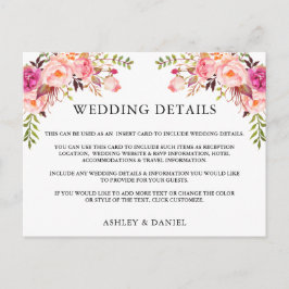 Postal Boda acuarela rosa Floral Detalles Insertar tarjet