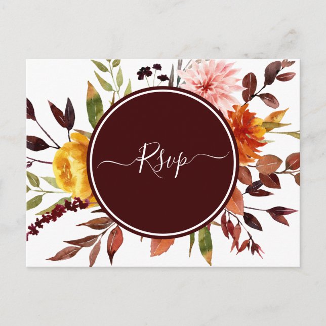 Postal Boda acuática de Burgundy Garden de otoño RSVP (Anverso)