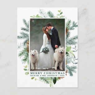 Postal Boda acuático de pino foto Navidades verdes