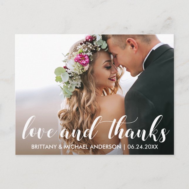 Postal Boda Agradecimiento | Amor y Gracias Foto (Anverso)