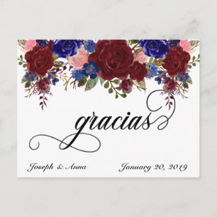 Postal Boda Agradecimiento Español Gracias Azul Marino Bu