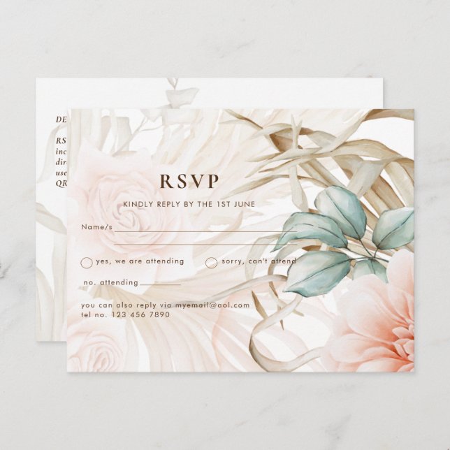 Postal Boda Airy BOHO Pampas Grass Light Peach (Anverso / Reverso)