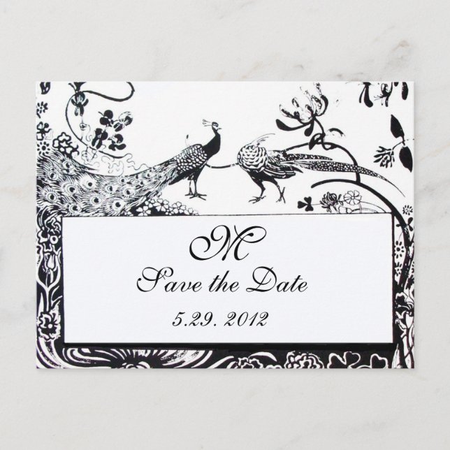 Postal BODA AMAR AVES MONOGRAM blanco y negro (Anverso)