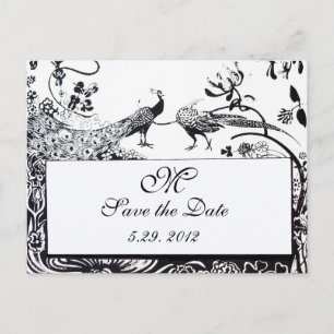 Postal BODA AMAR AVES MONOGRAM blanco y negro