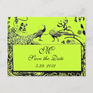 Postal BODA AMAR AVES MONOGRAM verde negro y blanco