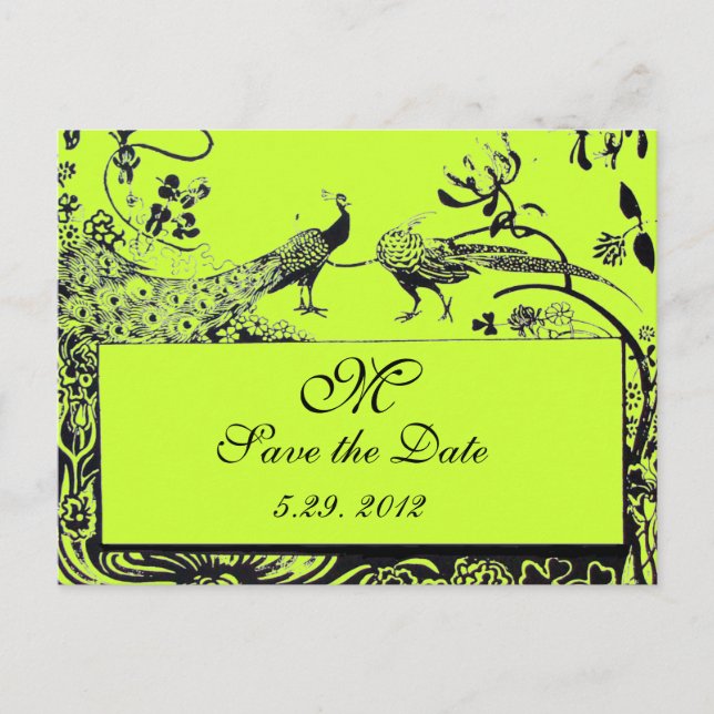 Postal BODA AMAR AVES MONOGRAM verde negro y blanco (Anverso)