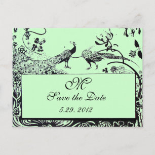 Postal BODA AMAR AVES MONOGRAM verde negro y blanco