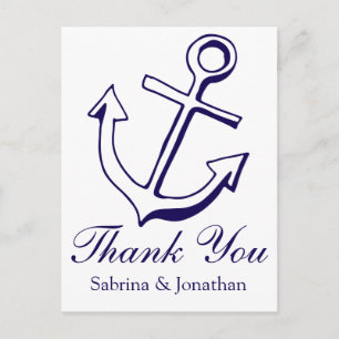 Postal Boda Ancla de Barco Azul Marino Gracias Náutico