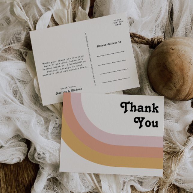 Postal Boda arcoiris de los 70 retro moderno gracias (Subido por el creador)