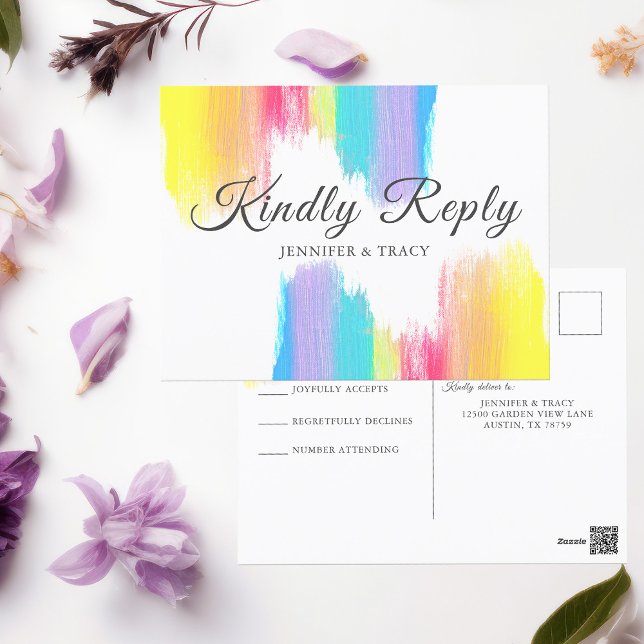 Postal Boda arcoíris Responder amablemente RSVP (Subido por el creador)