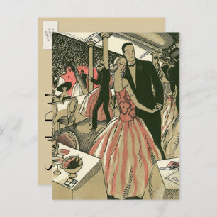 Postal Boda Art Decó Vintage, primera danza de recién cas