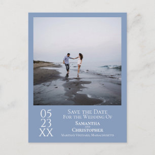 Postal Boda azul clara simple salva la foto de fecha