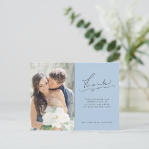 Postal Boda azul con guión moderno Gracias