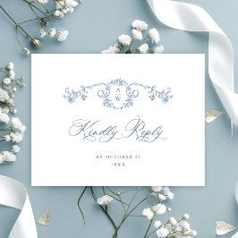 Postal Boda Azul Floral de Gracia Ornate Victoria RSVP