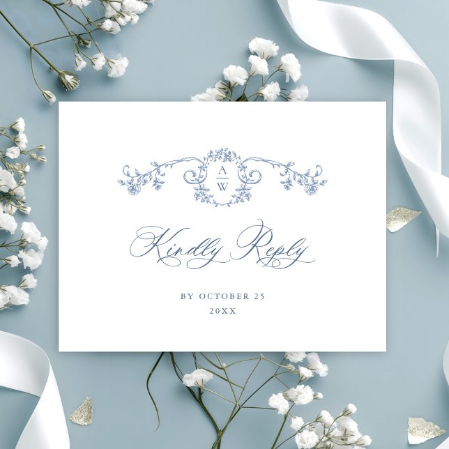 Postal Boda Azul Floral de Gracia Ornate Victoria RSVP (Subido por el creador)