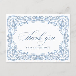 Postal Boda azul húmedo del ornato floral del renacimient