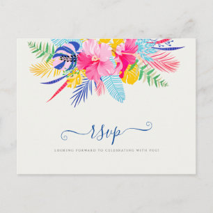Postal Boda azul marino rosa salvaje bosque perenne