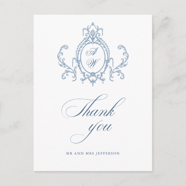 Postal Boda azul oxidado y floral de Grace (Anverso)