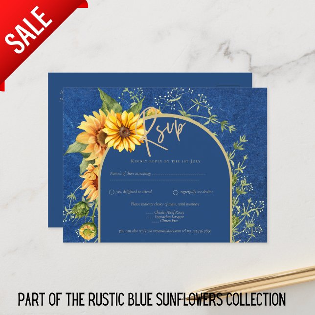 Postal BODA AZUL Rústico de girasoles todo en 1 (Subido por el creador)