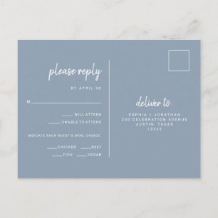 Postal Boda azul turbio y minimalista Elección de comid