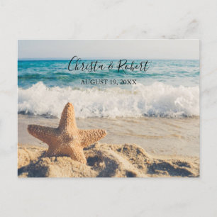 Postal Boda Beach Scene con Starfish Gracias