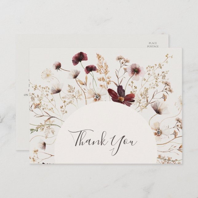 Postal Boda Beige de Flor Silvestre de Borgoña De Cobre G (Anverso / Reverso)