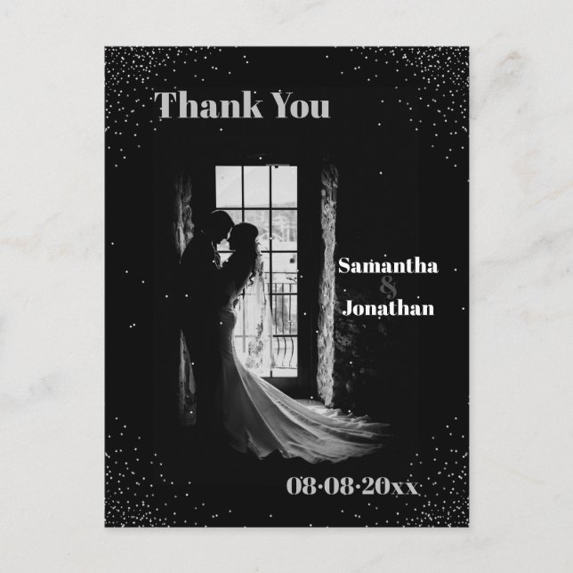 Postal Boda Black Simple Night Sky Gracias (Anverso)