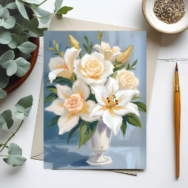 Postal Boda blanco Bouquet Floral acuarela