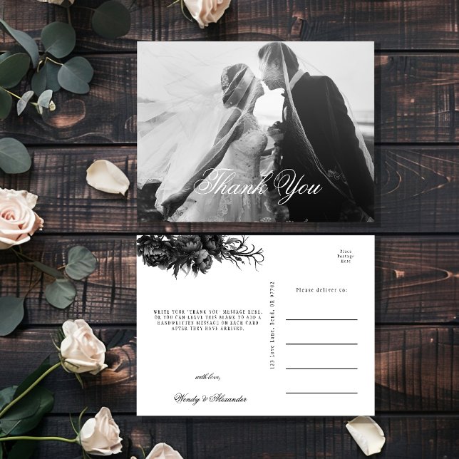 Postal Boda blanco gótico clásico. Gracias (Subido por el creador)