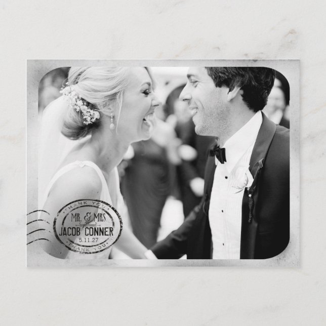 Postal Boda blanco negro vintage gracias (Anverso)