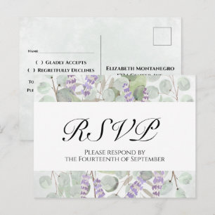 Postal Boda Boho Chic Eucalipto y Lavanda RSVP