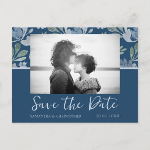 Postal Boda Boho Dusty Blue y Verde Teal Save the Date