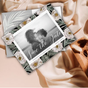 Postal Boda Boho Foto Floral Tropical Guardar la Fecha