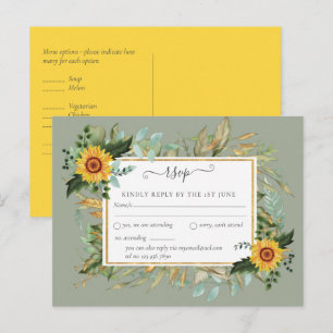 Postal Boda Boho Girasoles Verde Sagrado