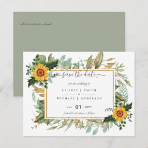 Postal Boda Boho Sunflower Sage Verde