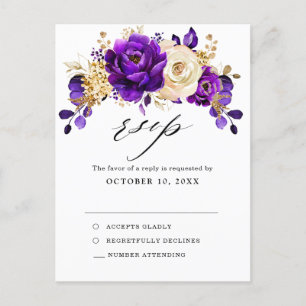Postal Boda botánica Royal Purple Violet Gold RSVP
