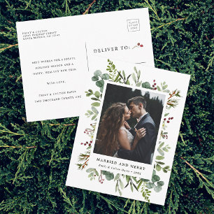 Postal Boda botánica y foto de recién casados en vacacion