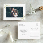 Postal Boda botánico de follaje verde. Gracias.<br><div class="desc">Este Boda Gracias Postcard con hojas de acuarela pintadas en varios tonos de verde. Para una personalización más avanzada de este diseño,  pulse el botón "Personalizar". También están disponibles los elementos coincidentes.</div>