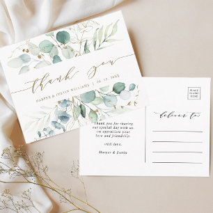 Postal Boda Botánico Dorado y Verde Gracias