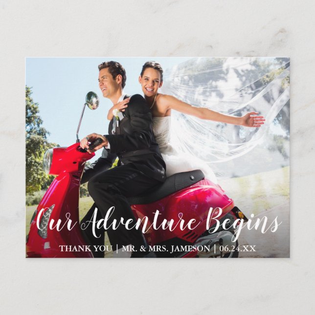 Postal Boda Bride & Groom Adventure Gracias (Anverso)