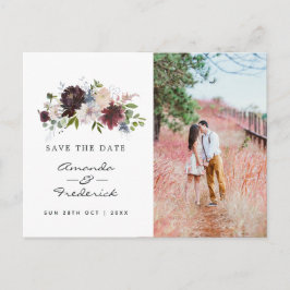 Postal Boda Burgundy Navy y Save the Date rosa pálido