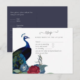 Postal Boda Caída del Peacock Blue Burgundy Winter