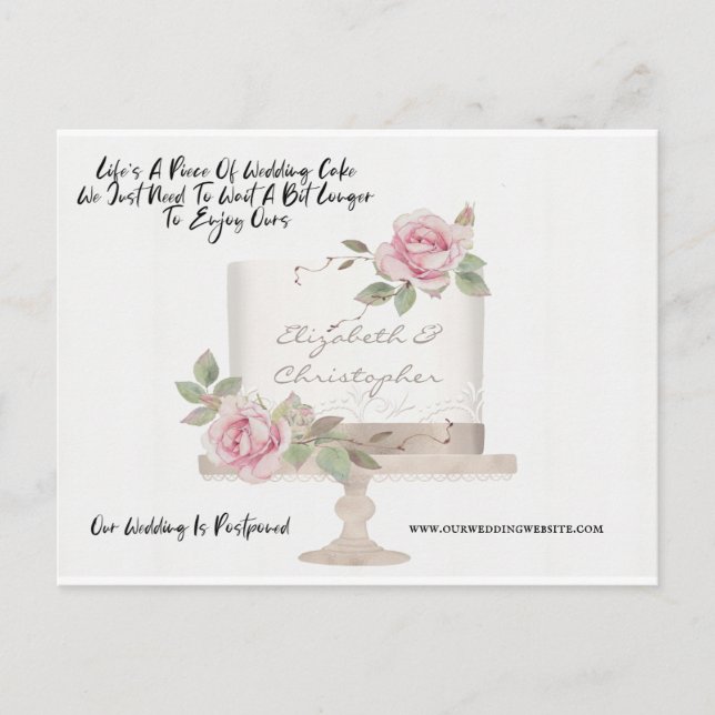 Postal Boda Cake Divertido cambio de fecha pospuesto (Anverso)