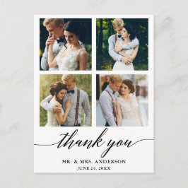 Postal Boda Caligrafía Moderna Agradecimiento de 4 Fotos