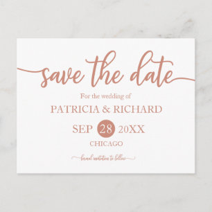 Postal Boda Caligrafía Rosa Dorado Save The Date