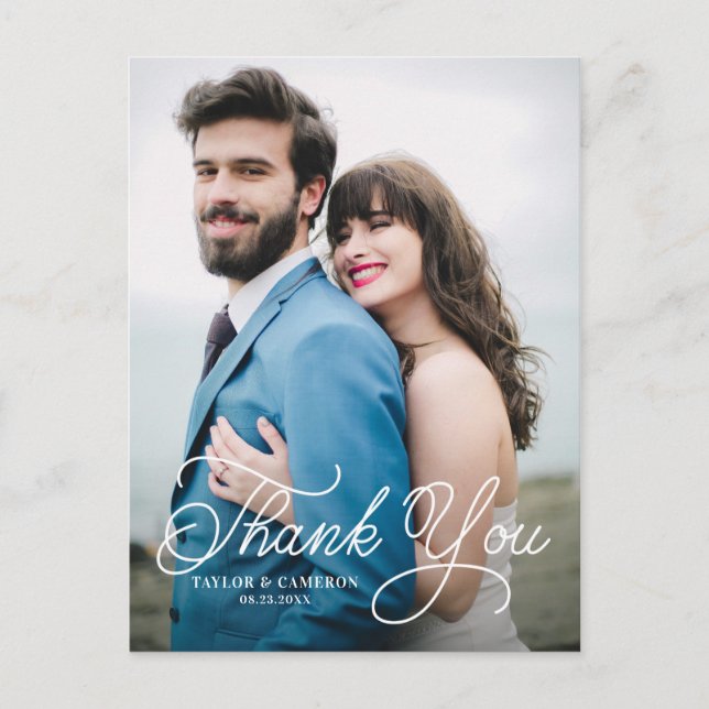 Postal Boda caligráfico manuscrito Gracias II (Anverso)