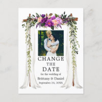 Boda Canopy Purple Floral Cambiar la fecha