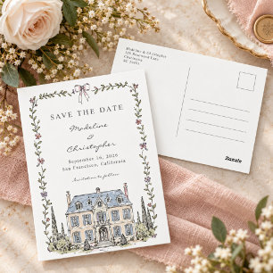 Postal Boda caprichosa en castillo francés Save the Date